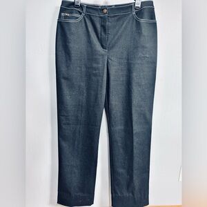 St. John Sport Black with White Stitch Pattern Straight Leg Jeans Sz 14 Like New